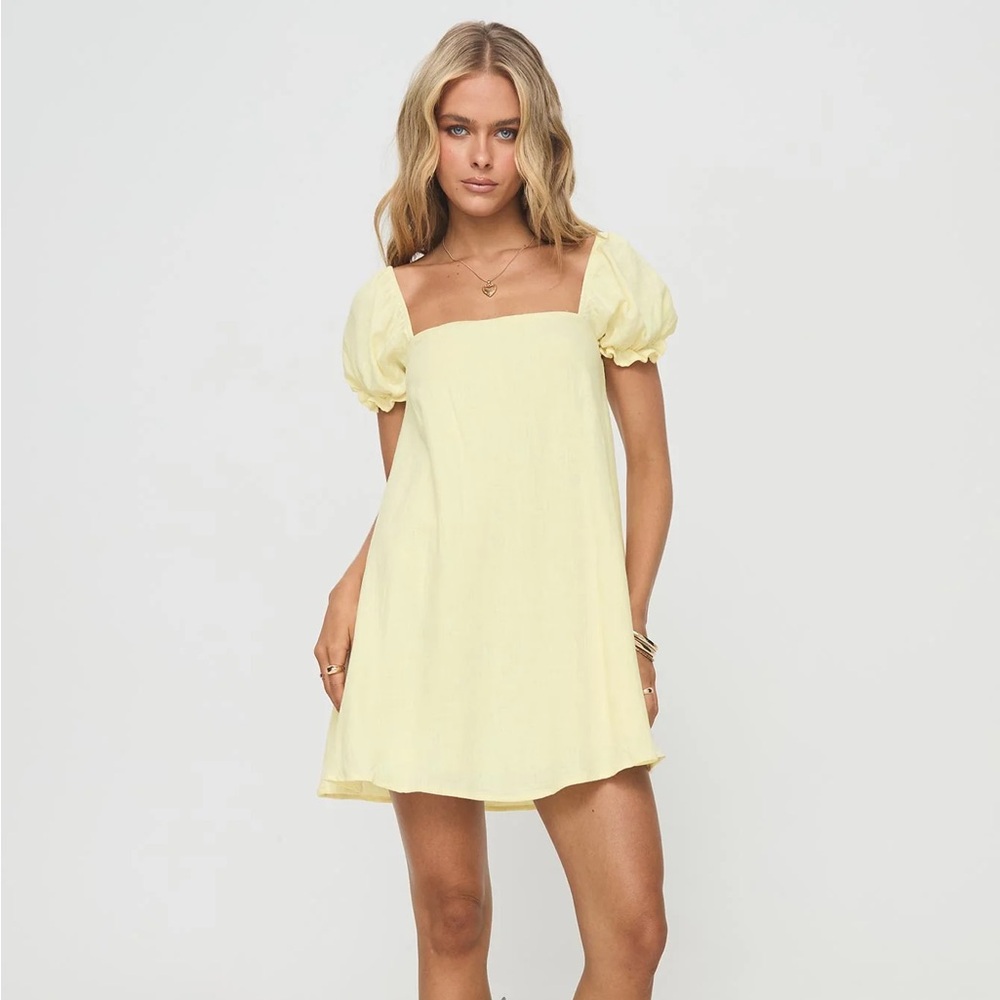 Princess Polly Butter Yellow Puffed Sleeve Backless Babydoll Dress